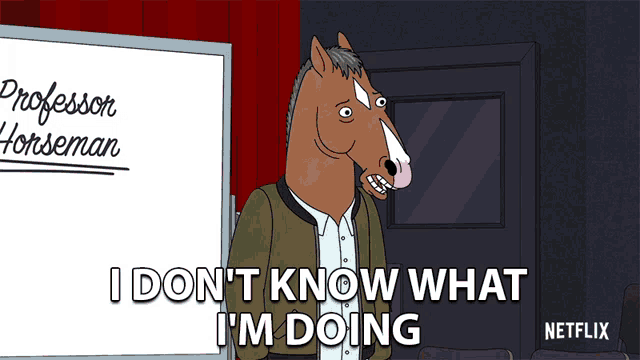 a cartoon of a horse with the words i don t know what i 'm doing