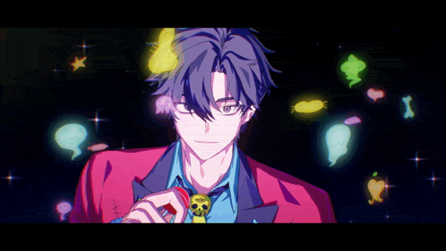 a man in a red suit is holding a red object