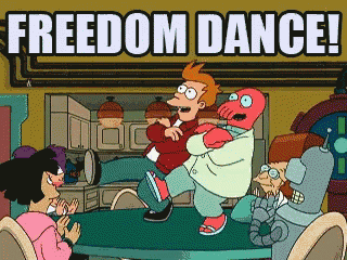 a cartoon scene with the words freedom dance