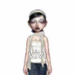 a cartoon of a woman giving the peace sign with the word vivi written below her