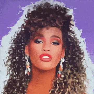 a painting of a woman with curly hair wearing red lipstick and earrings