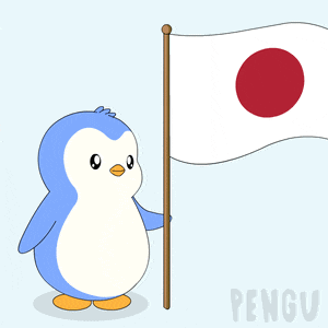 a penguin holding a flag with the word pengu on the bottom