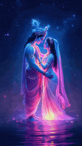 a painting of a bride and groom standing in the water