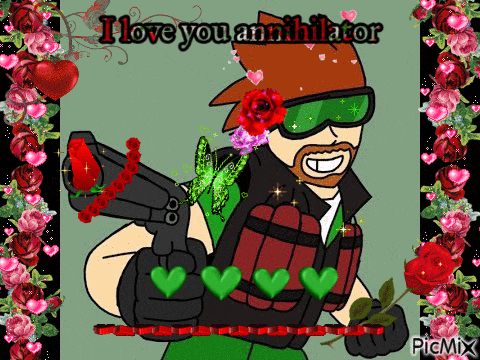 a cartoon of a man holding a bomb with the words i love you amnihilator