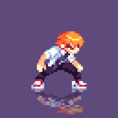 a pixel art of a person wearing a red hat
