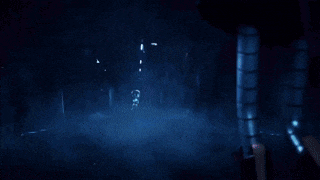 a computer generated image of a person holding a knife in a dark room .