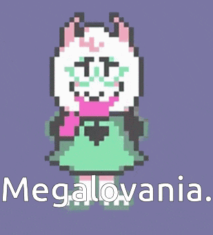 a pixel art of a sheep wearing glasses and a pink scarf with the words megalovania .