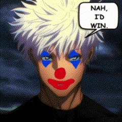 a man with a clown face has a speech bubble saying nah i 'd win