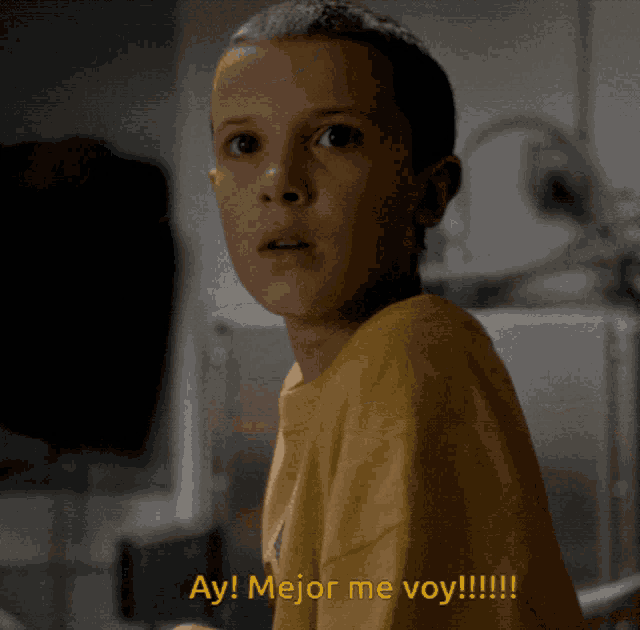 a man in a yellow shirt is saying " ay mejor me voy "