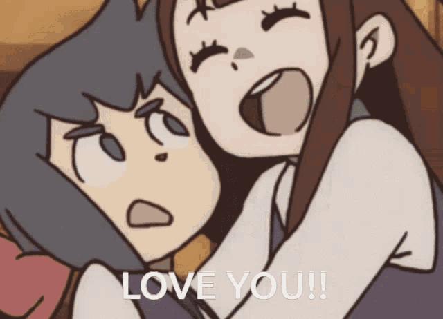 a cartoon of two girls with the words love you on the bottom right