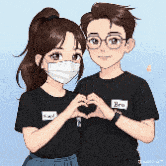 a boy and a girl are making a heart shape with their hands .