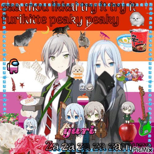 a collage of anime characters with the words " star mou ikkai try it try it furikitten peaky peaky "