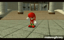 knuckles the echidna from sonic the hedgehog is standing on a tiled floor in front of a building