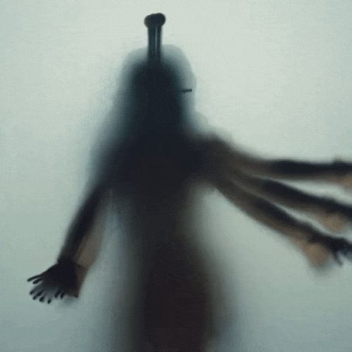 a silhouette of a person behind a clear glass