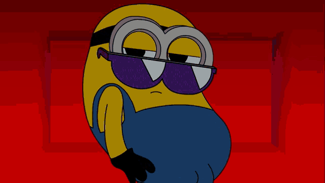 a cartoon of a minion wearing sunglasses and a headband .