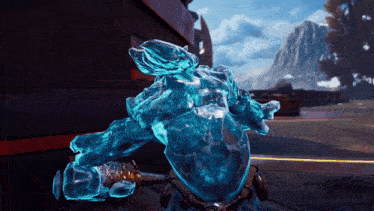 a video game character is covered in ice