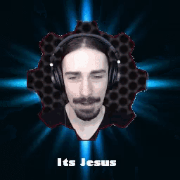 a picture of a man with headphones and the words its jesus on the bottom