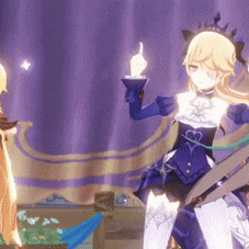 a girl in a blue dress is holding a candle in her hand while standing next to another girl .