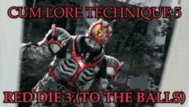 a picture of a skeleton with the words cum lore technique 5 red die 3 to the balls on it