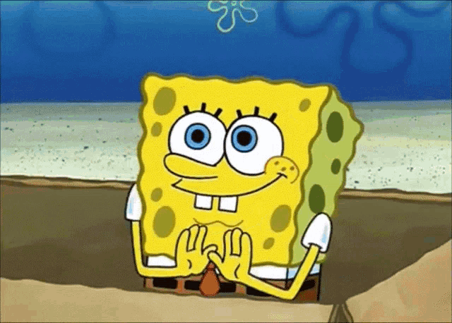 a cartoon of spongebob squarepants sitting on the beach