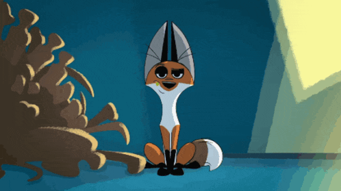 a cartoon of a fox sitting in front of a pine cone