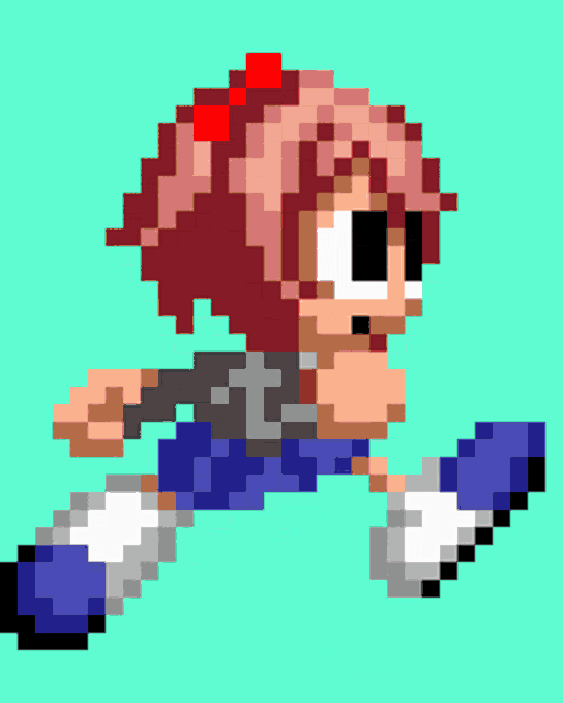 a pixel art of a girl running with a sword