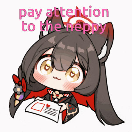 a cartoon of a girl holding a piece of paper with the words pay attention to the neppy below her