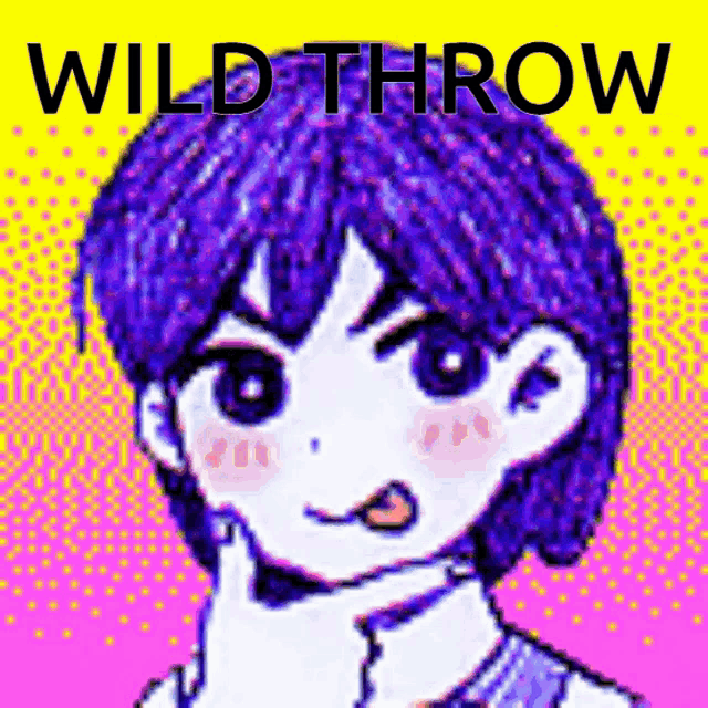 a pixel art of a girl with purple hair and the words wild throw written above her