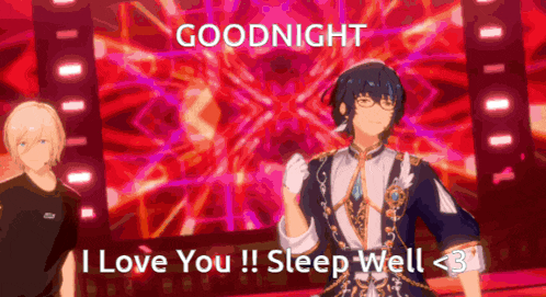 a cartoon character says goodnight i love you and sleep well < 3