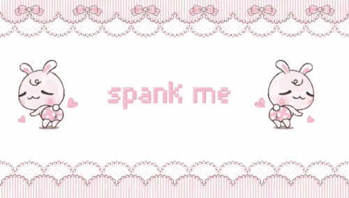 a pink and white striped background with a bunny and the words spank me