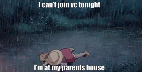 a cartoon of a person laying in the rain with the caption i can t join vc tonight