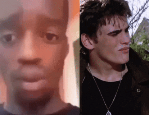 a close up of a man 's face next to a close up of a man 's face with a necklace .