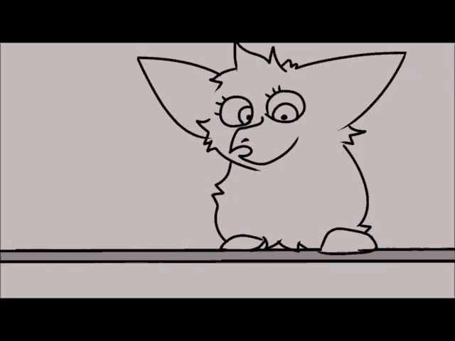 a drawing of a furry animal with a surprised look on his face