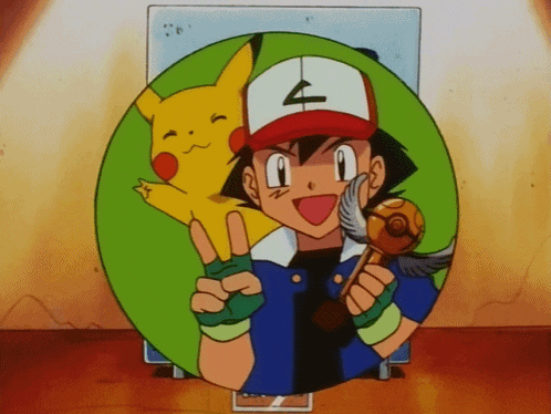 a cartoon character with a pikachu behind him