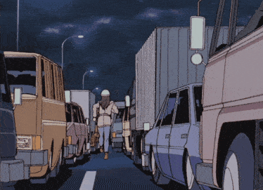 a cartoon drawing of a woman walking down a highway