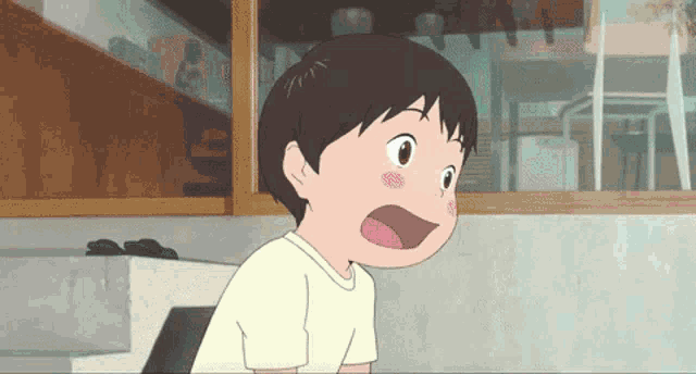 a cartoon of a boy with a surprised expression on his face