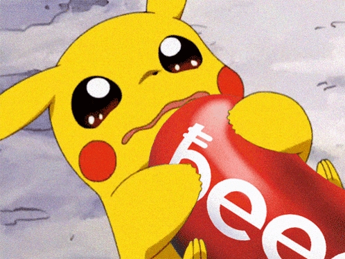 a pikachu is holding a red can that says " free "