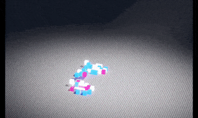 the letter c is made of blue and pink squares