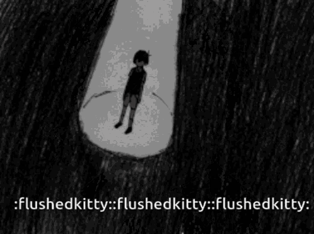a black and white drawing of a boy covering his face with his hands and the words flushedkitty flushedkitty flushedkitty flushedkitty