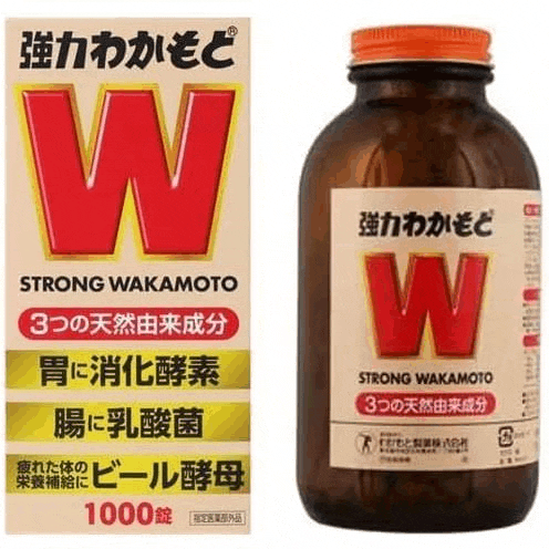 a bottle of strong wakamoto is next to a box of it .