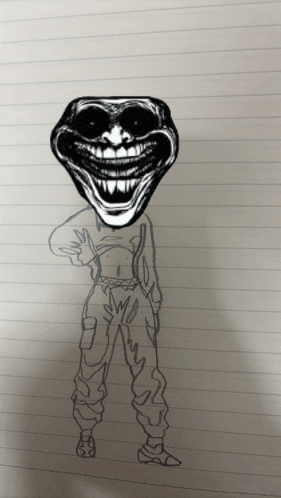a drawing of a person with a troll face on their head
