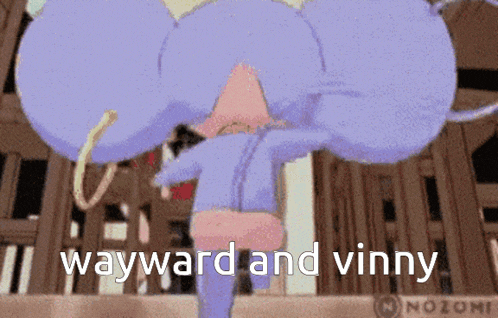 a cartoon character is dancing with the words wayward and vinny written on the bottom