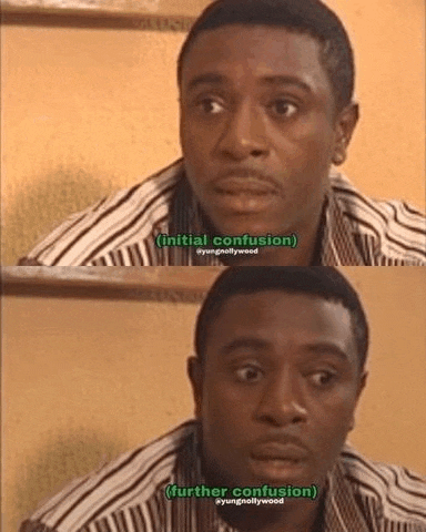 a man in a striped shirt is making a funny face with the words initial confusion and further confusion .