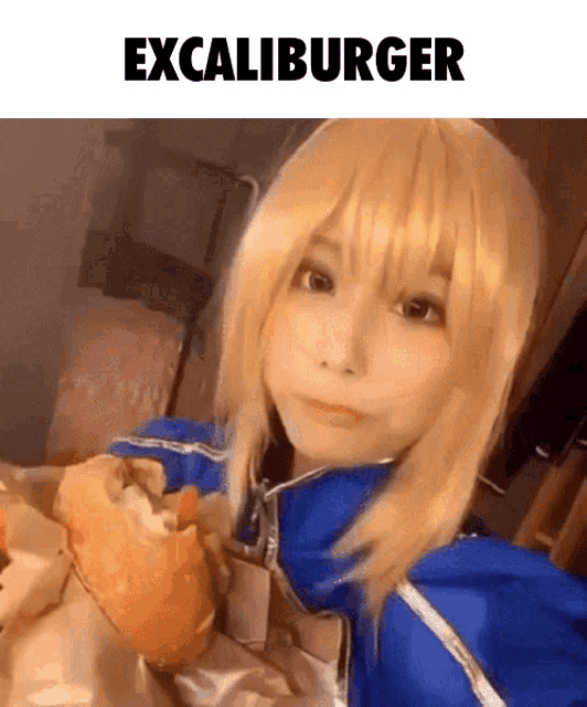 Excaliburger Saber Eating Burger GIF - Excaliburger Saber Eating Burger Saber Cosplay GIFs