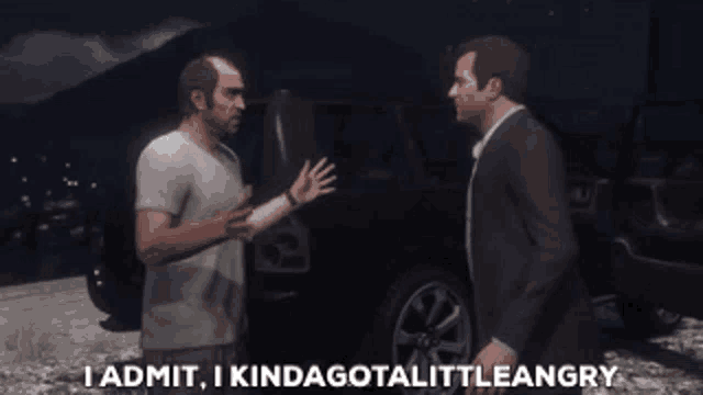 two men are standing next to each other and one of them says i admit