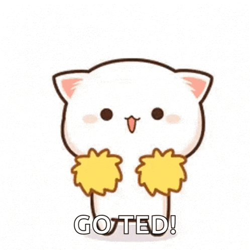a cartoon cat is holding a pair of pom poms in its paws .