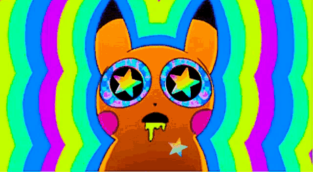 a cartoon pikachu with stars in his eyes and a star in its mouth