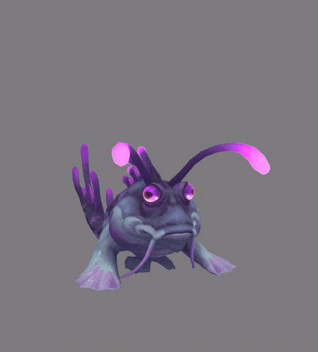 a 3d rendering of a purple frog with purple eyes