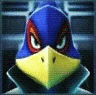 a close up of falcon 's face in a video game with angry eyes .