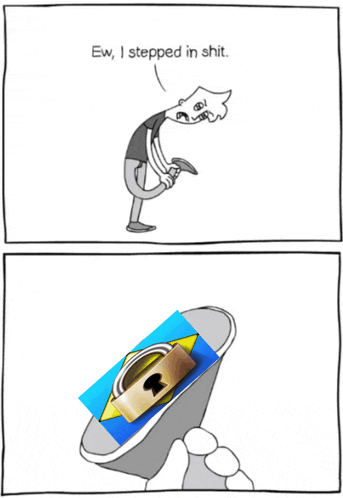 a cartoon says ew i stepped in shit next to a picture of a key